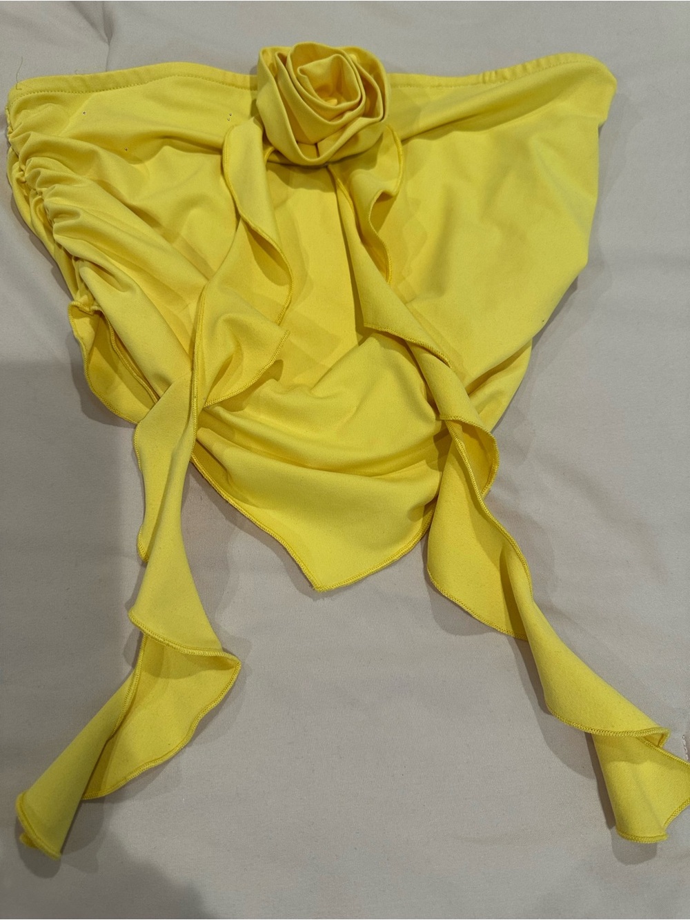 Yellow Asymmetrical Tie-Front Women's Top with Rosette Detail